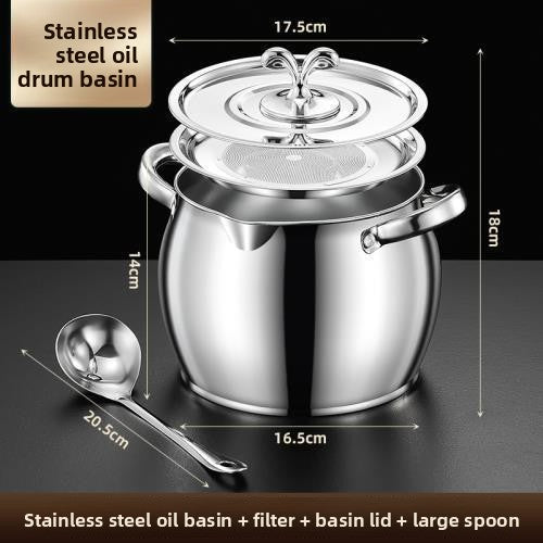 Food-grade stainless steel lard container with filter screen